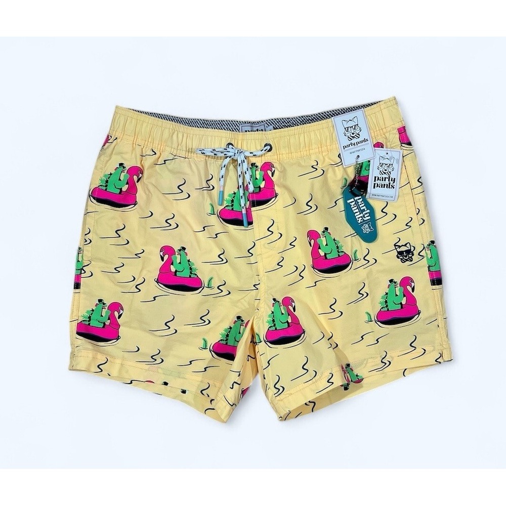 PARTY PANTS River Dino Short Stretch Men's Trunks Yellow NWT LARGE